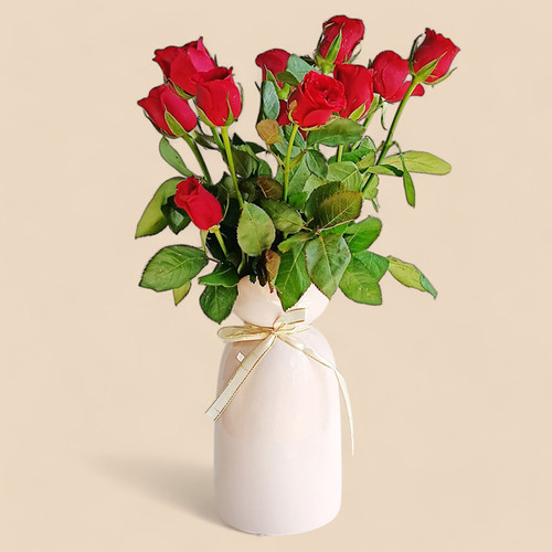 Classic White Ceramic Vase with Roses