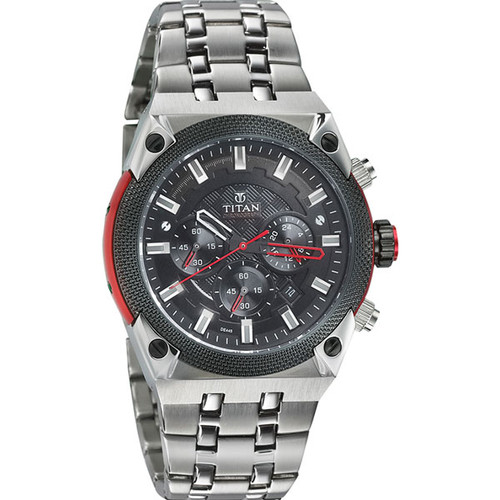 Titan Stainless Steel Case Black Dial Analog Watch for Men (90030KM01)