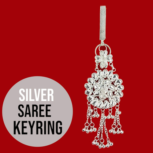 Silver-Plated Traditional Floral Design Saree Keychain