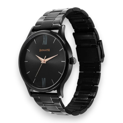 Sonata Aspire Quartz Analog Black Dial Stainless Steel Strap Watch for Men - 77105NM03
