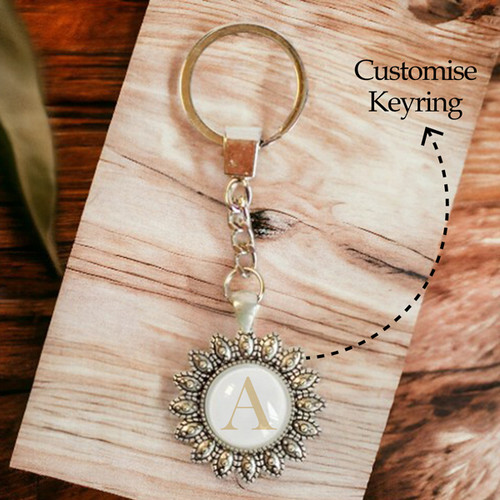 Custom Floral Initial Acrylic Keyring