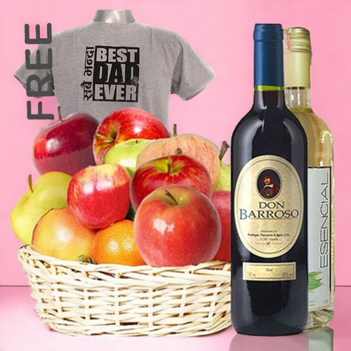 Fruit Basket, Two Wine Bottles and FREE Father's Day T-Shirt