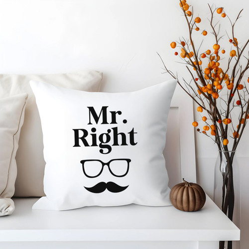 Mr. Right Printed White Cushion