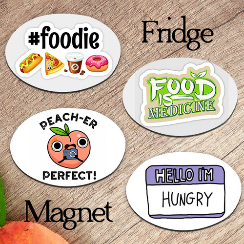 Oval Fridge Magnet with a Food Theme - Set of 4 Pieces