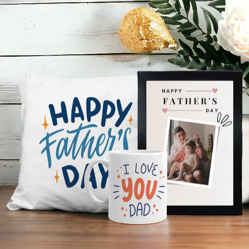 Father's Day Gift Combo: Mug, Cushion, and Frame