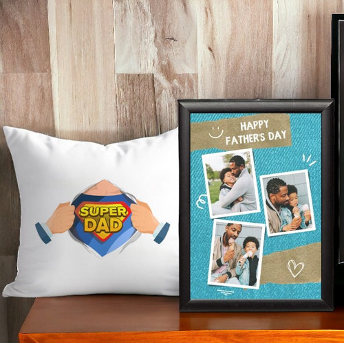 Father's Day Super Dad Cushion with Frame