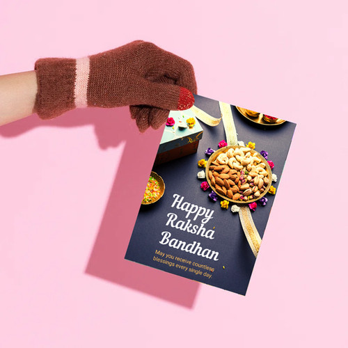 Elegant Rakhi Greeting Card with "Happy Raksha Bandhan" Print