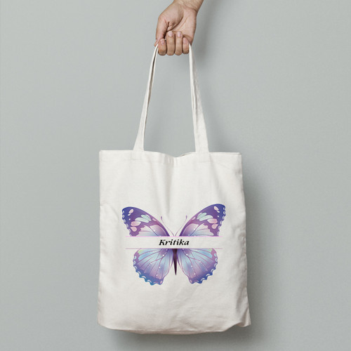 Personalized Butterfly Pattern Tote Bag with Name Printed (Large)