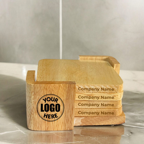 Elegant Personalized Wooden Tea Coaster Set of 4