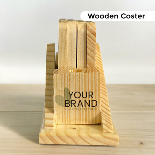 Personalize Wooden Tea Coaster Set of 4 with Pen Holder