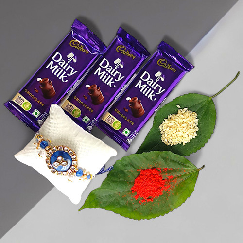 Stone Decor Rakhi Thread with Chocolates Combo
