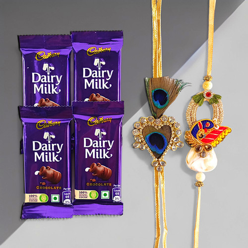 Elegant Mayur Design x 2 Rakhi and Dairy-milk Combo