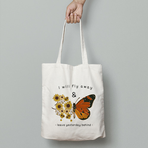 "I Will Fly Away" butterfly Design Medium Tote Bag
