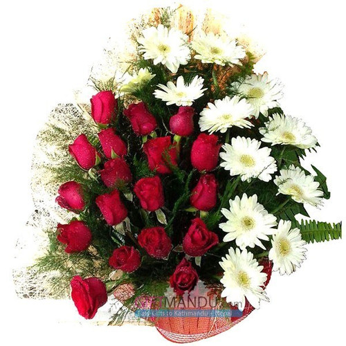 Red Roses and White Gerbera Special Event Basket