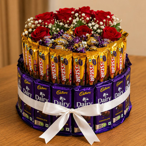 Chocolates Bouquet with Floral Beauty