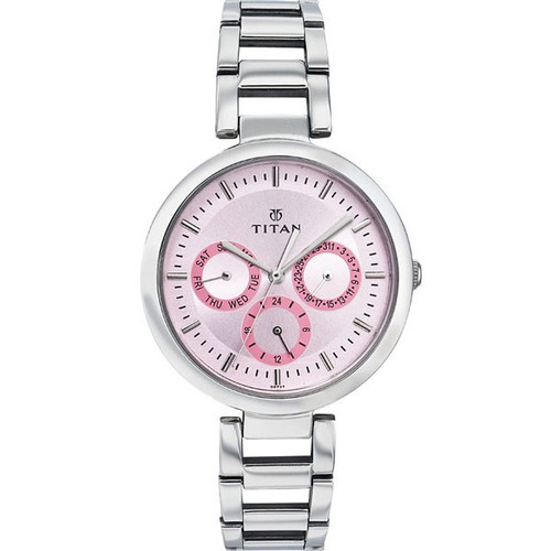 Titan Stainless Steel Case Pink Dial Analog Watch for Women (2480SM05)