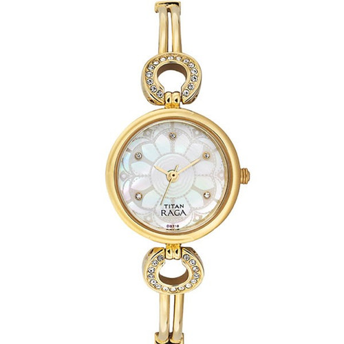 Titan Brass Case White Dial Analog Watch for Women (311YM10)