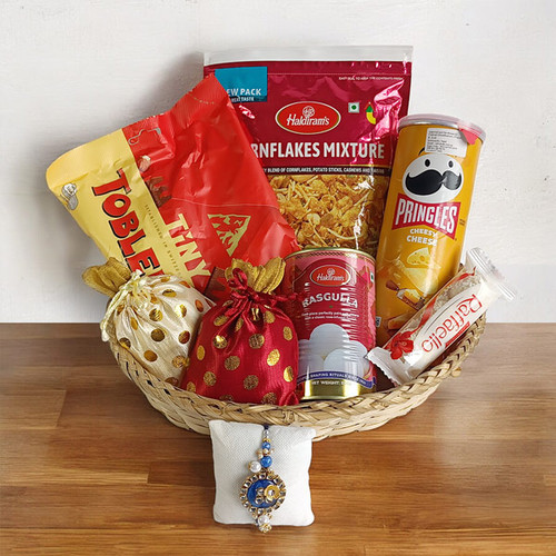 Delicious Snacks Basket & Rakhi Thread for Brother
