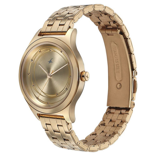 Fastrack Style Up Golden Dial Stainless Steel Strap Watch for Girls - 6152WM01