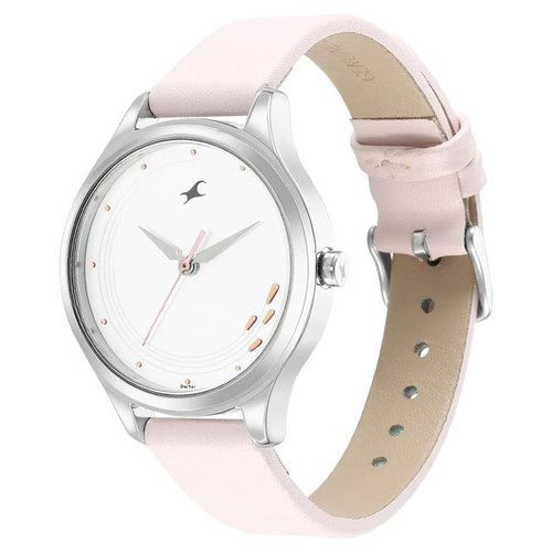 Fastrack Stunners Quartz Analog White Dial Leather Strap Watch for Girls - 6248SL01