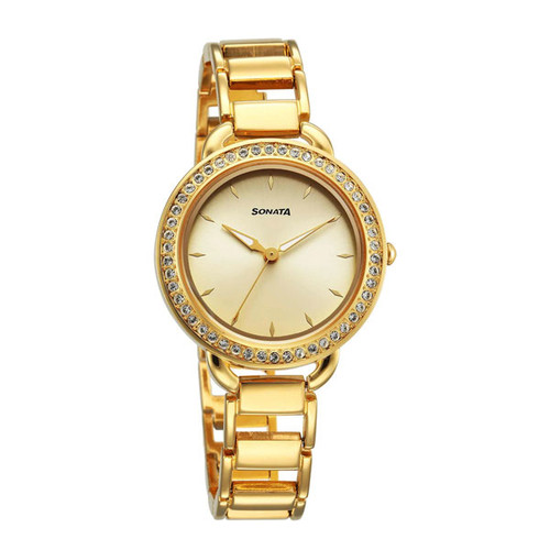 Sonata Wedding Quartz Analog Champagne Dial Metal Strap Watch- 87052YM01 Sonata Wedding Quartz Analog Champagne Dial Metal Strap Watch- 87052YM01