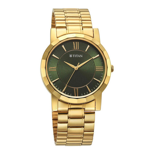 Titan Karishma Zing Quartz Analog Green Dial Stainless Steel Strap Watch for Men - 1644YM05