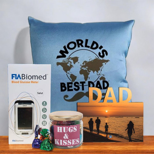 World's Best Dad Cushion with Glucose Meter & Chocolates
