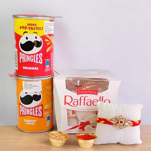 Delicious Pringles with Raffaello Chocolates with Rakhi