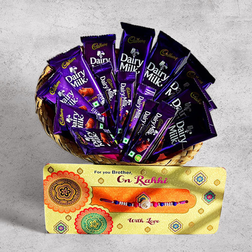 Cadbury Chocolates Gift Basket with Rakhi for Raksha Bandhan