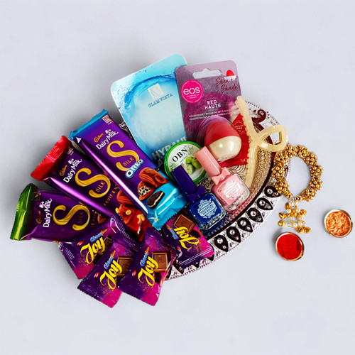 Rakhi Return Gifts for Sister with Sweet Treats & Beauty Products