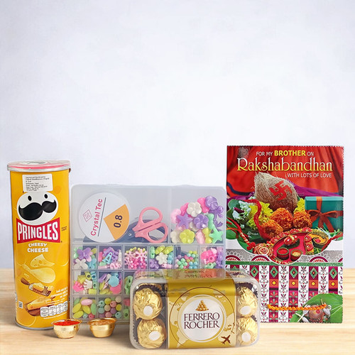 Snacks with Rakhi and Greeting Card for Kids