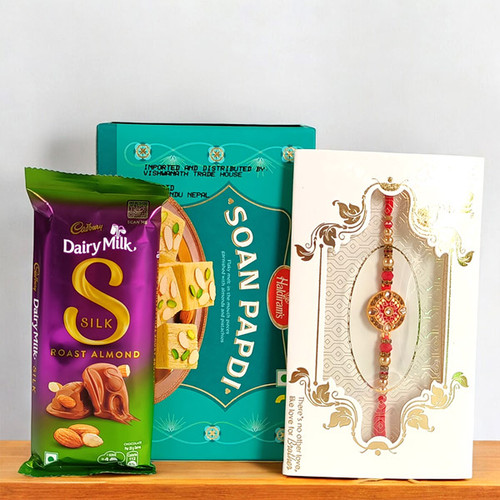 Rakhi Gift with Chocolates and Mithai for Brother