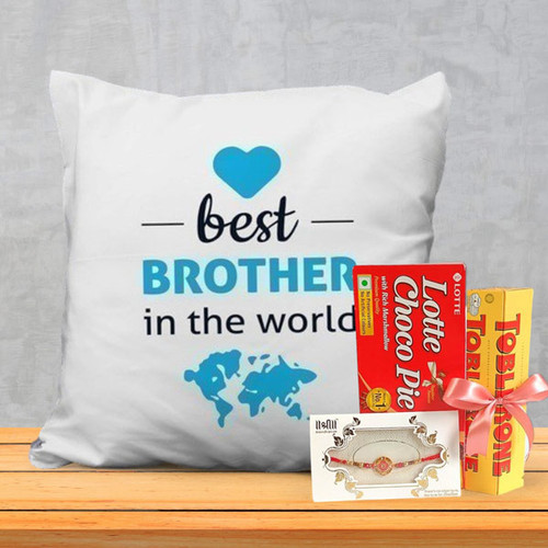 Rakhi Gift Set: Sweet Treats & Cushion for Brother