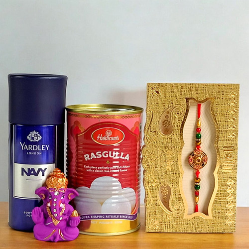 Blissful Gift with Rakhi and Mithai for Brother