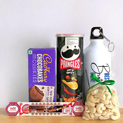 Assorted Raksha Bandhan Gift with Bottle and Pringles