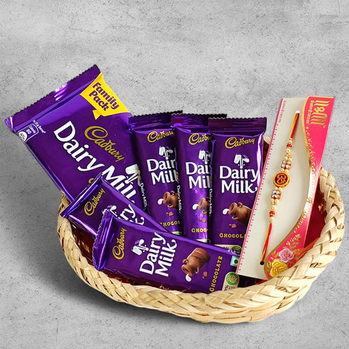 Cadbury Chocolates with Rakhi in a Basket