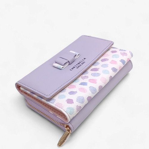 Chrisbella Solid Tri-Fold Ladies Wallet with Snap-Button (Purple)