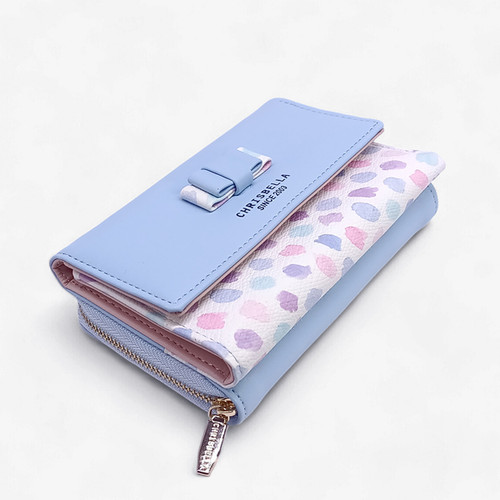 Elegant Chrisbella Tri-Fold Ladies Blue Leather Purse