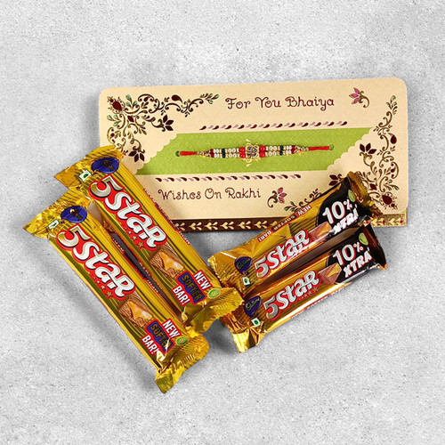 Rakhi with Greeting Card and Chocolates for Brother