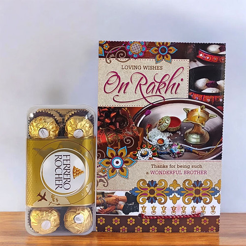 Attractively Designed Greeting Card with Rakhi Thread For Brother