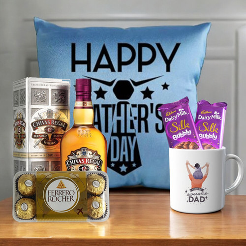 Dad's Gift with Whisky, Cushion, Mug & Chocolates