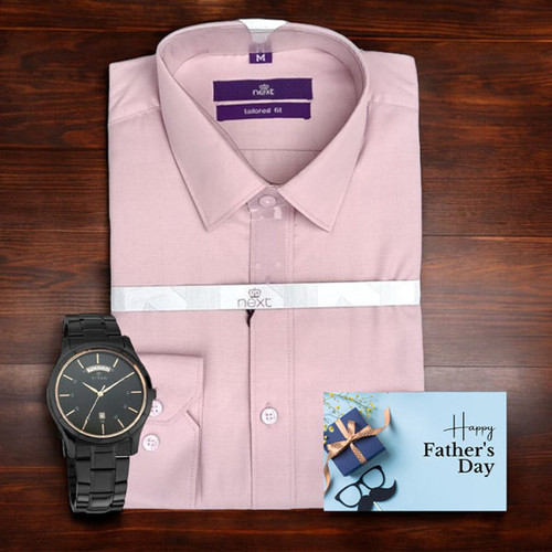 Shirt (M Size) with Watch Combo Father's Day Gift Set