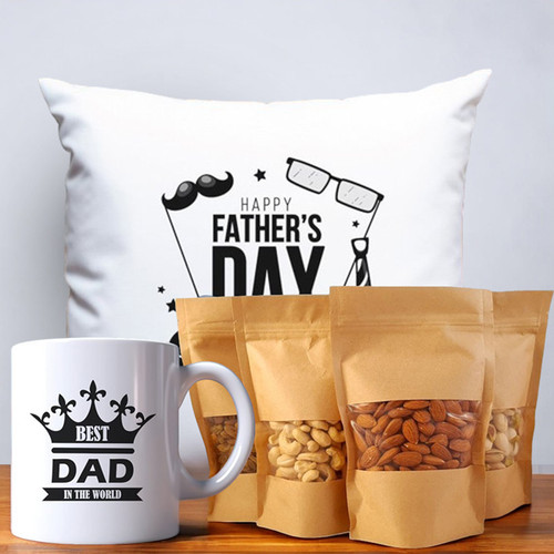 Dry Fruits Assorted Package With Cushion & Mug for Father's Day