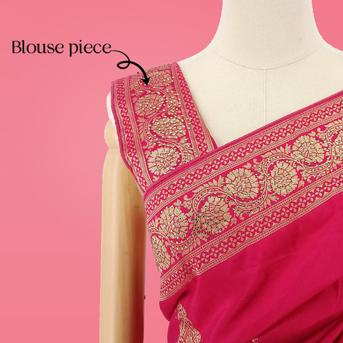 Golden Stoned Rani Pink Banglori Silk Saree