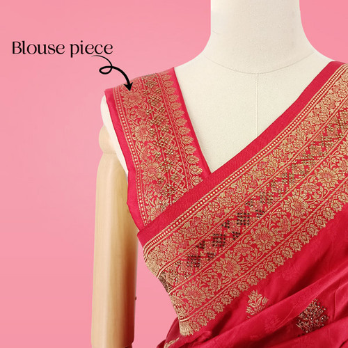Charming Red Banglori Silk Saree with Floral Embroidery