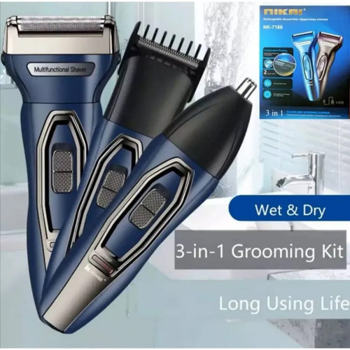 Nikai NK-7160 3-in-1 Rechargeable Shaver, Hair, & Nose Trimmer