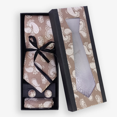 Light Brown Tie Featuring Floral Patterns