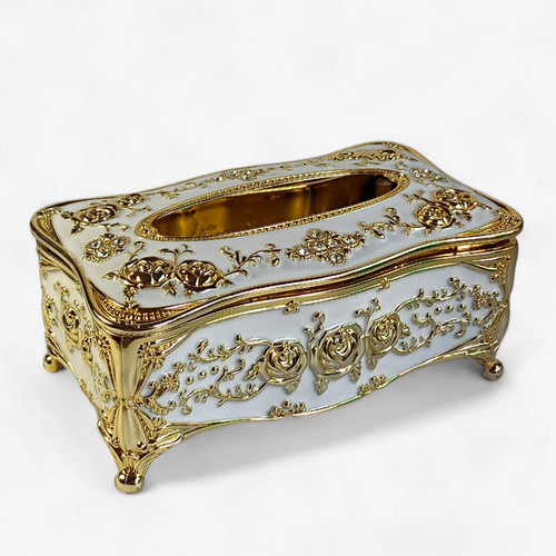 1pc White Rose Pattern Tissue Box Cover