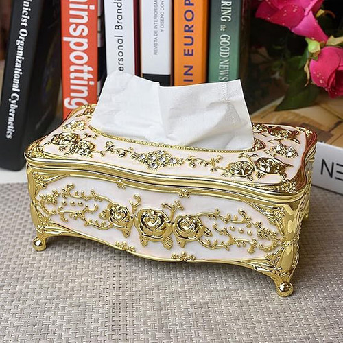 1pc White Rose Pattern Tissue Box Cover