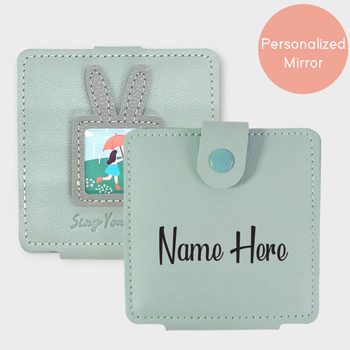 Cute Customizable Pocket Mirror With Your Name - Light Green
